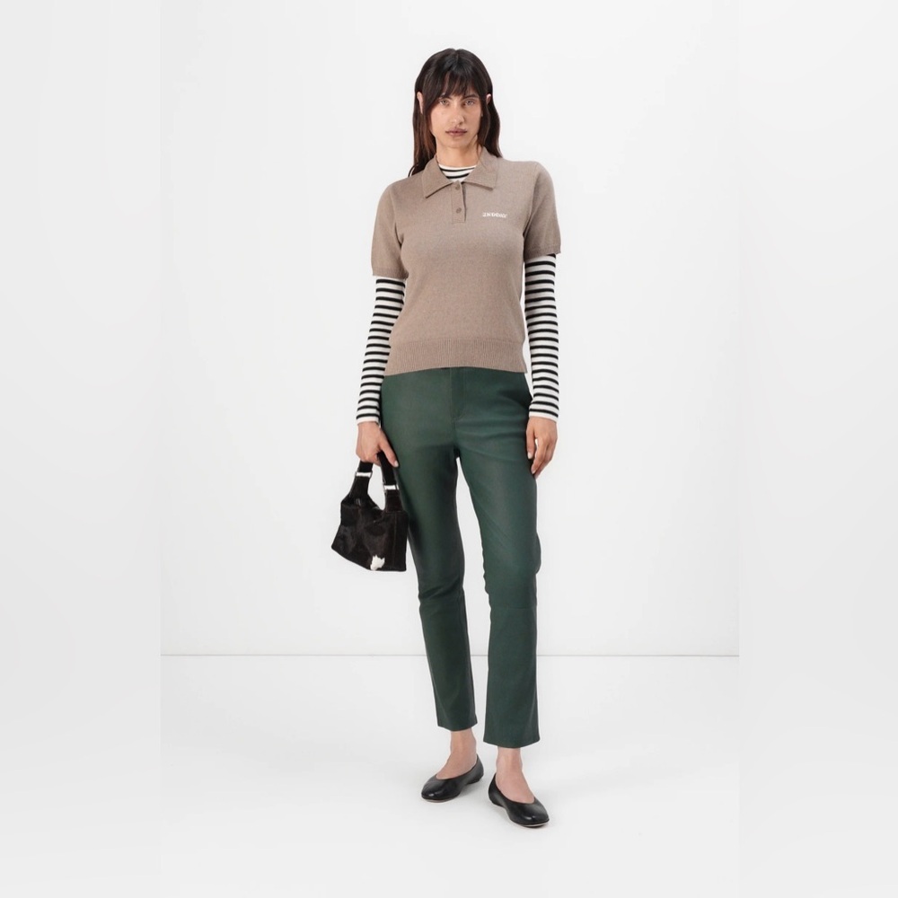 NWOT 2nd Day LEYA REFINED STRETCH Leather trousers jungle green SIZE XXL